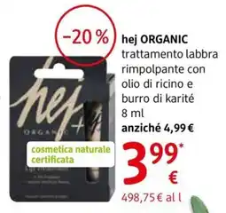 dm drogerie markt hej ORGANIC trattamento labbra rimpolpante con olio di ricino e burro di karité offerta