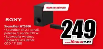 MediaWorld SONY Soundbar HTS400 offerta