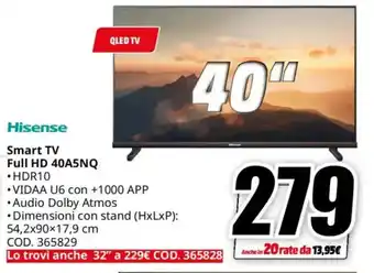 MediaWorld Hisense Smart TV Full HD 40A5NQ offerta