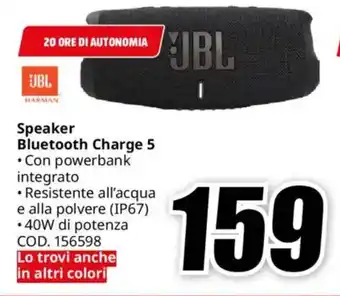 MediaWorld JBL Speaker Bluetooth Charge 5 offerta