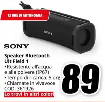 MediaWorld SONY Speaker Bluetooth Ult Field 1 offerta