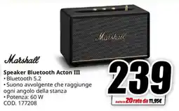 MediaWorld Marshall Speaker Bluetooth Acton III offerta