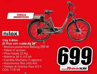 MediaWorld nilox City E-Bike J5 Plus con ruote da 26" offerta