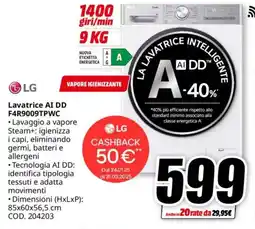 MediaWorld LG Lavatrice AI DD F4R9009TPWC offerta