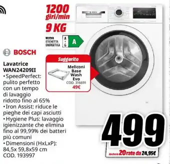 MediaWorld BOSCH Lavatrice WAN24209II offerta