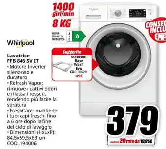 MediaWorld Whirlpool Lavatrice FFB 846 SV IT offerta