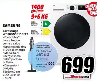 MediaWorld SAMSUNG Lavasciuga WD90DG5B15BEET offerta