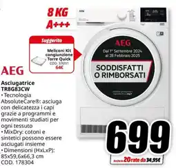 MediaWorld AEG Asciugatrice TR8G83CW offerta