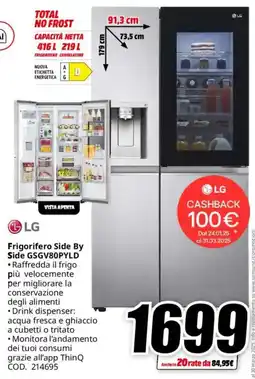MediaWorld LG Frigorifero Side By Side GSGV80PYLD offerta