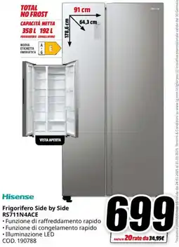 MediaWorld Hisense Frigorifero Side by Side RS711N4ACE offerta