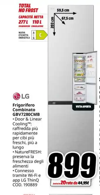 MediaWorld LG Frigorifero Combinato GBV7280CMB offerta