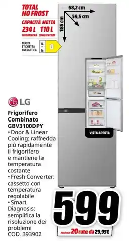 MediaWorld LG Frigorifero Combinato GBV3100DPY offerta