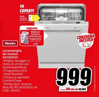 MediaWorld Miele Lavastoviglie da incasso G5153SCVI offerta