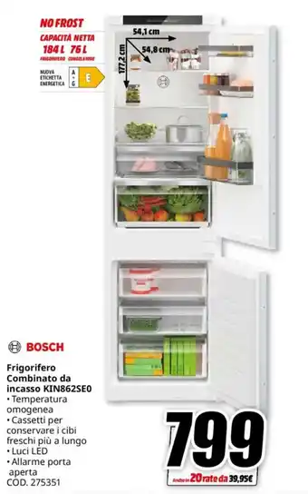 MediaWorld BOSCH Frigorifero Combinato da incasso KIN862SE0 offerta