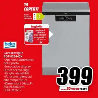 MediaWorld beko Lavastoviglie BDFN26440X offerta