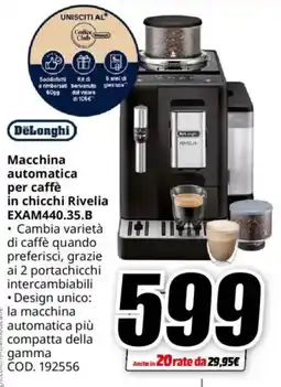 MediaWorld DeLonghi Macchina automatica per caffè in chicchi Rivelia EXAM440.35.B offerta