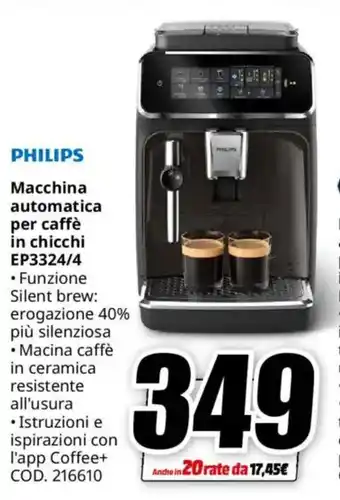 MediaWorld PHILIPS Macchina automatica per caffè in chicchi EP3324/4 offerta