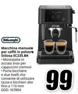 MediaWorld DeLonghi Macchina manuale per caffè in polvere Stilosa EC235.BK offerta