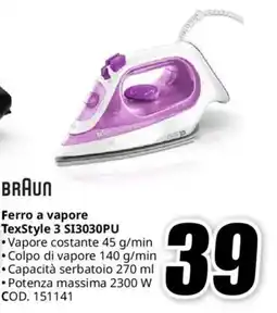 MediaWorld BRAUN Ferro a vapore TexStyle 3 SI3030PU offerta