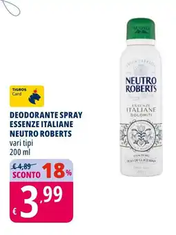 Tigros Deodorante spray essenze italiane NEUTRO ROBERTS offerta