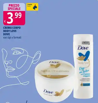 Tigros Crema corpo body love DOVE offerta