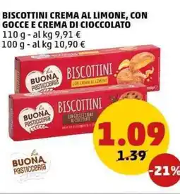 PENNY Biscottini crema al limone, con gocce e crema di cioccolato offerta