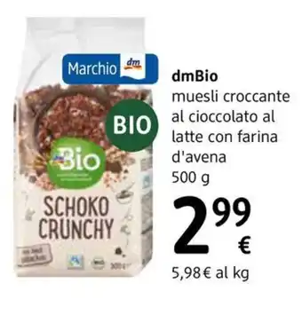 dm drogerie markt dmBio muesli croccante al cioccolato al latte con farina d'avena offerta