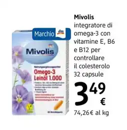 dm drogerie markt Mivolis integratore di omega-3 con vitamine E, B6 e B12 per controllare il colesterolo 32 capsule offerta