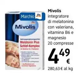 dm drogerie markt Mivolis integratore di melatonina con valeriana, vitamina B6 e magnesio 20 compresse offerta