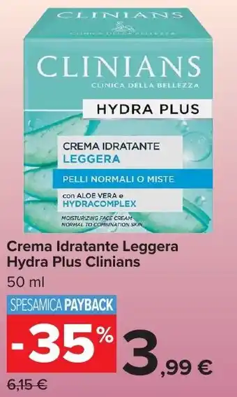 Carrefour Market Crema Idratante Leggera Hydra Plus Clinians offerta