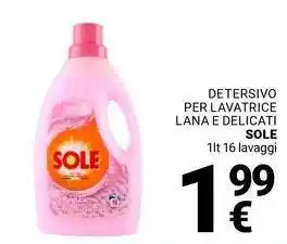 Supermercati Gulliver Detersivo per lavatrice lana e delicati SOLE offerta