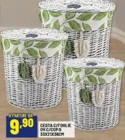 Risparmio Casa Cesta c/foglie ov.c/cop.s 33x21x36cm offerta