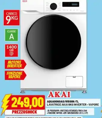 Risparmio Casa AKAI AQUA9060AS/91500K-TL LAVATRICE AKAI 9KG INVERTER-VAPORE offerta