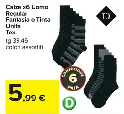 Carrefour Calza x6 Uomo Regular Fantasia o Tinta Unita Tex offerta