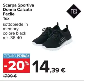 Carrefour Scarpa Sportiva Donna Calzata Facile Tex offerta