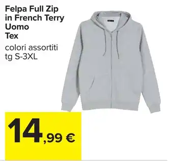 Carrefour Felpa Full Zip in French Terry Uomo Tex offerta