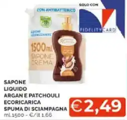 Mercatò Sapone liquido argan e patchouli ecoricarica spuma di sciampagna offerta