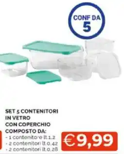 Mercatò Set 5 contenitori in vetro con coperchio composto da: -1 contenitore offerta