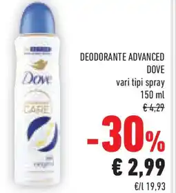 Conad Deodorante advanced DOVE vari tipi spray offerta