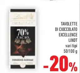 Conad Tavolette di cioccolato excellence LINDT vari tipi offerta