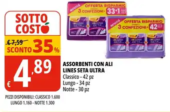 Tigros Assorbenti con ali lines seta ultra classico - 42 pz lungo - 34 pz notte - 30 pz offerta