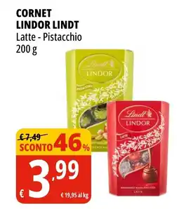 Tigros Cornet LINDOR LINDT Latte Pistacchio offerta