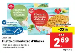 Lidl Ocean Sea Filetto di merluzzo d'Alaska offerta