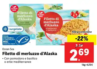 Lidl Ocean Sea Filetto di merluzzo d'Alaska offerta