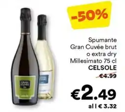 Unes Spumante gran cuvée brut o extra dry millesimato CELSOLE offerta