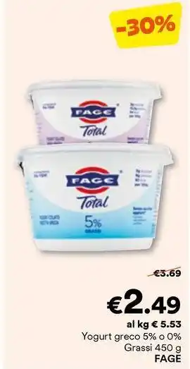 Unes Yogurt greco 5% 0 0% GrassiFAGE FAGE offerta