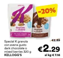 Unes Special K granola con avena gusto dark chocolate o mixed berries KELLOGG'S offerta