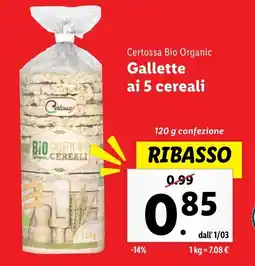 Lidl Certossa Bio Organic Gallette ai 5 cereali offerta