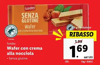 Lidl Sondey Wafer con crema alla nocciola offerta