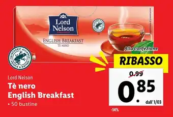 Lidl Lord Nelson Tè nero English Breakfast offerta